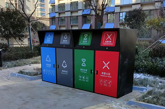 小區(qū)安裝四分類(lèi)垃圾桶罩，垃圾分類(lèi)亭